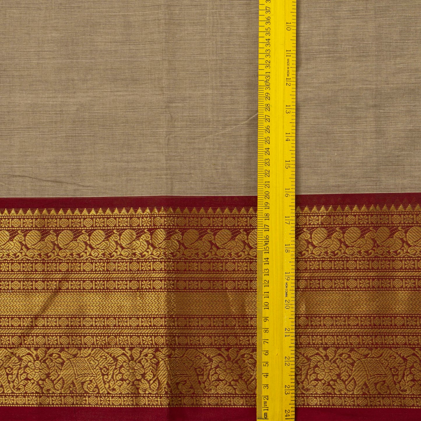 Light Brown And Red Kanchi Cotton Saree With Zari Border For Festive Wear PV MM KC 344