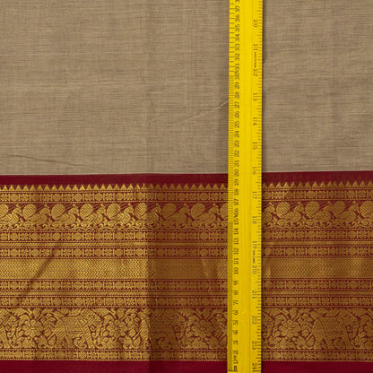 Light Brown And Red Kanchi Cotton Saree With Zari Border For Festive Wear PV MM KC 344