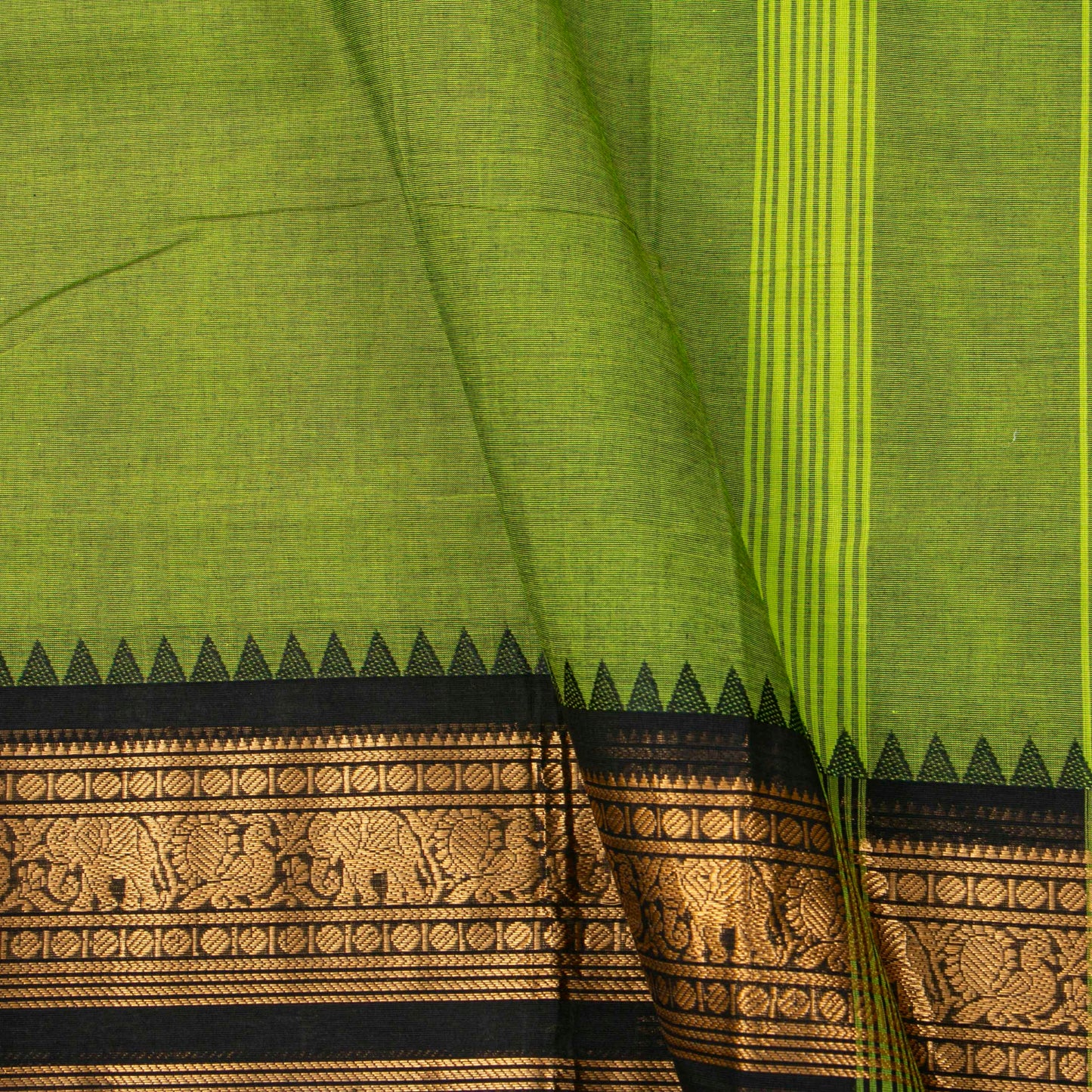 Green And Black Kanchi Cotton Saree For Festive Wear PV MM KC 716