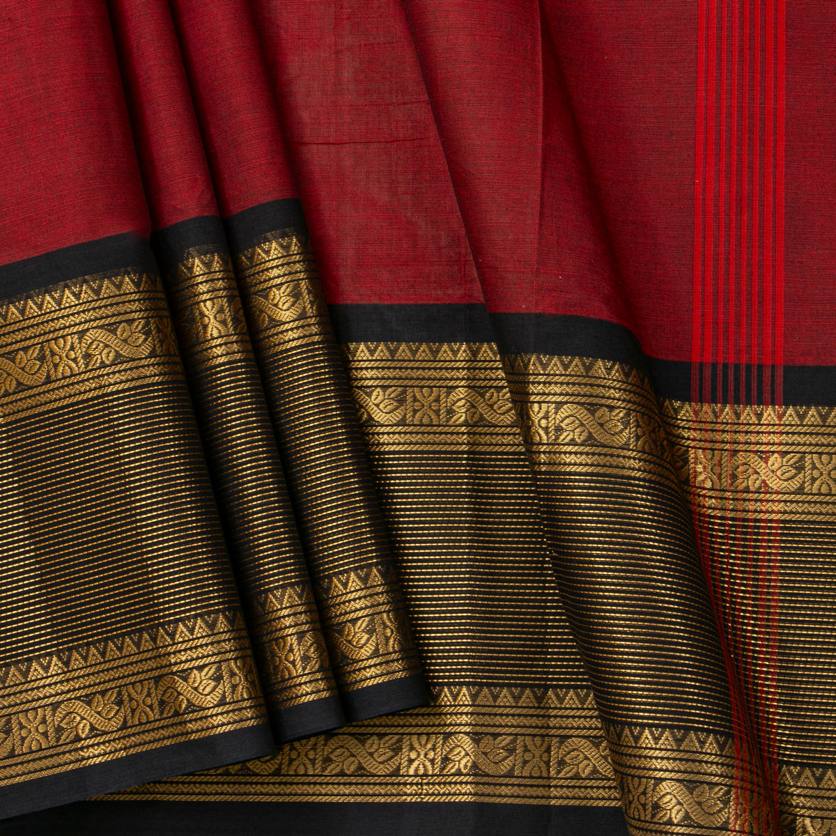 Maroon And Black Kanchi Cotton Saree For Festive Wear PV MM KC 721