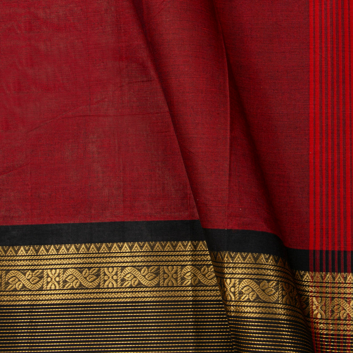 Maroon And Black Kanchi Cotton Saree For Festive Wear PV MM KC 721