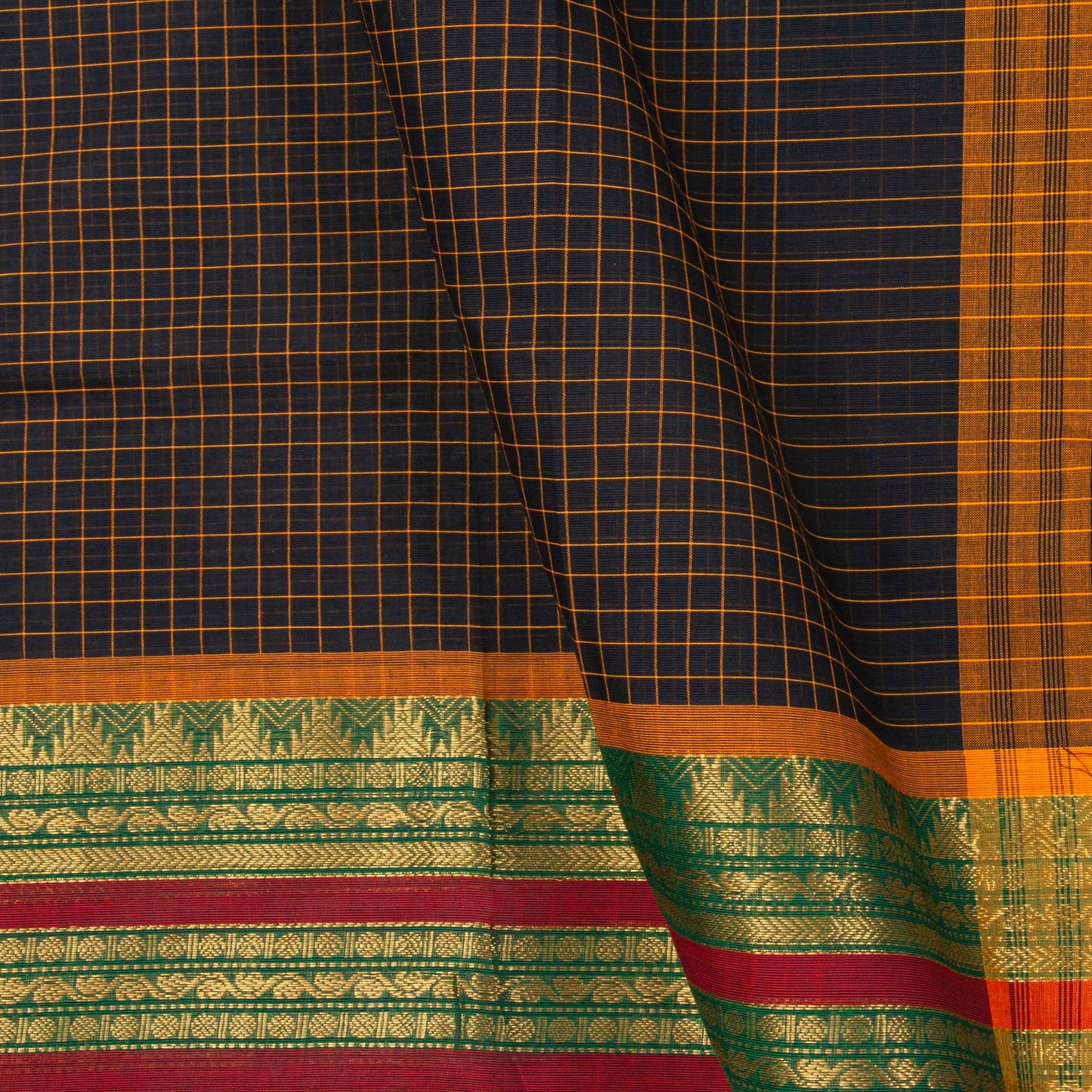 Black And Green Kanchi Cotton Saree For Office Wear PV MM KC 345