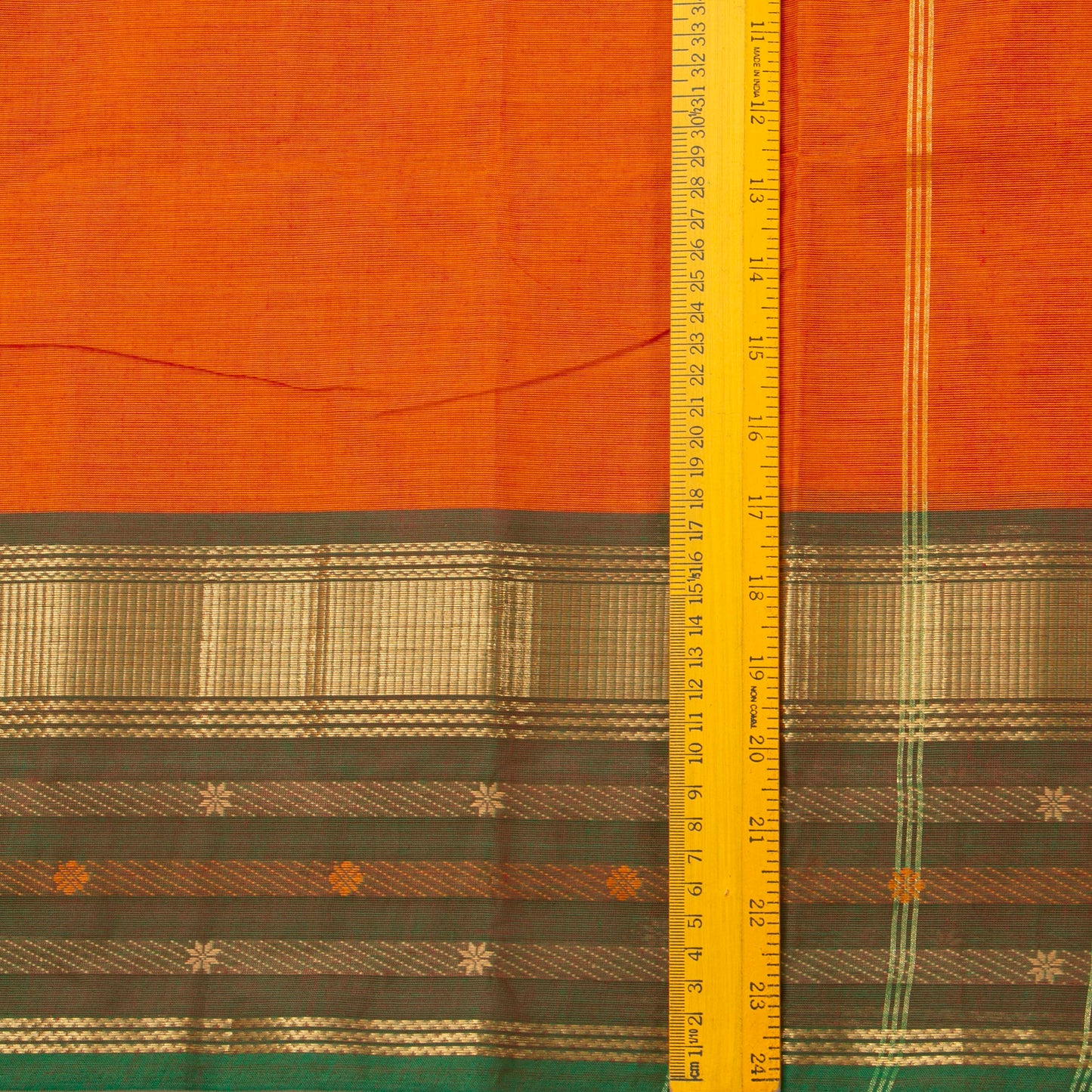 Orange And Olive Green Kanchi Cotton Saree With Ganga Jamuna Border For Festive Wear PV MM KC 346