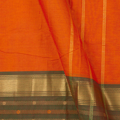 Orange And Olive Green Kanchi Cotton Saree With Ganga Jamuna Border For Festive Wear PV MM KC 346