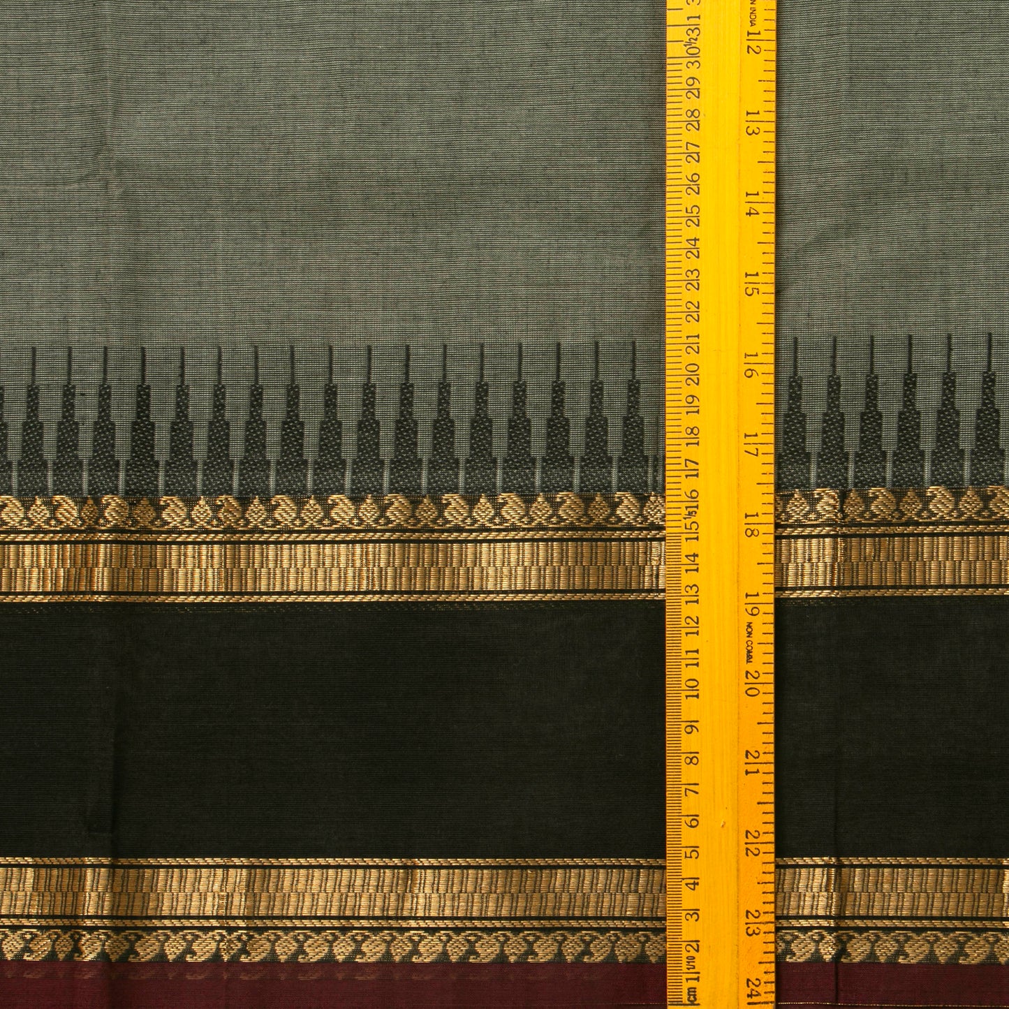 Dark Green And Black Kanchi Cotton Saree With Zari Border For Festive Wear PV MM KC 353