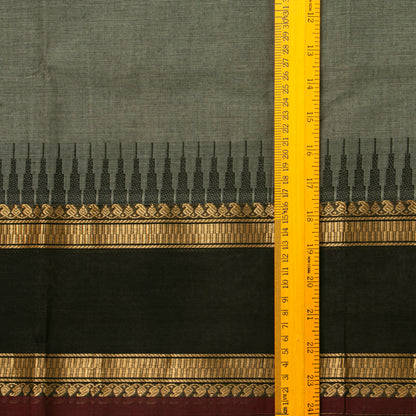 Dark Green And Black Kanchi Cotton Saree With Zari Border For Festive Wear PV MM KC 353