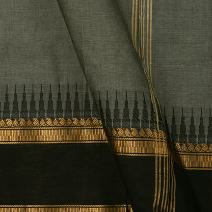 Dark Green And Black Kanchi Cotton Saree With Zari Border For Festive Wear PV MM KC 353