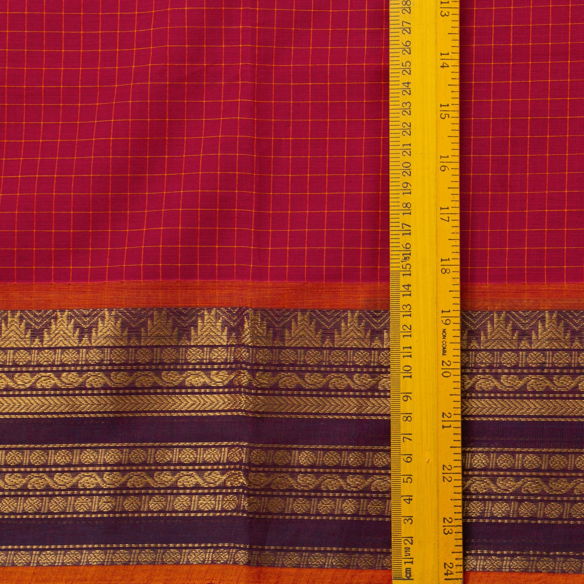 Scarlet Red And Mauve Kanchi Cotton Saree With Zari For Festive Wear PV MM KC 380 - Cotton Saree - Panjavarnam PV MM KC 380