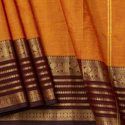 Mustard And Brown Kanchi Cotton Saree For Festive Wear PV MM KC 697