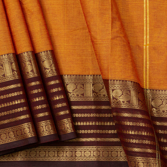 Mustard And Brown Kanchi Cotton Saree For Festive Wear PV MM KC 697
