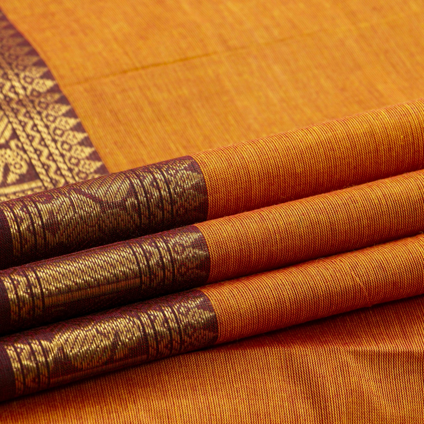 Mustard And Brown Kanchi Cotton Saree For Festive Wear PV MM KC 697