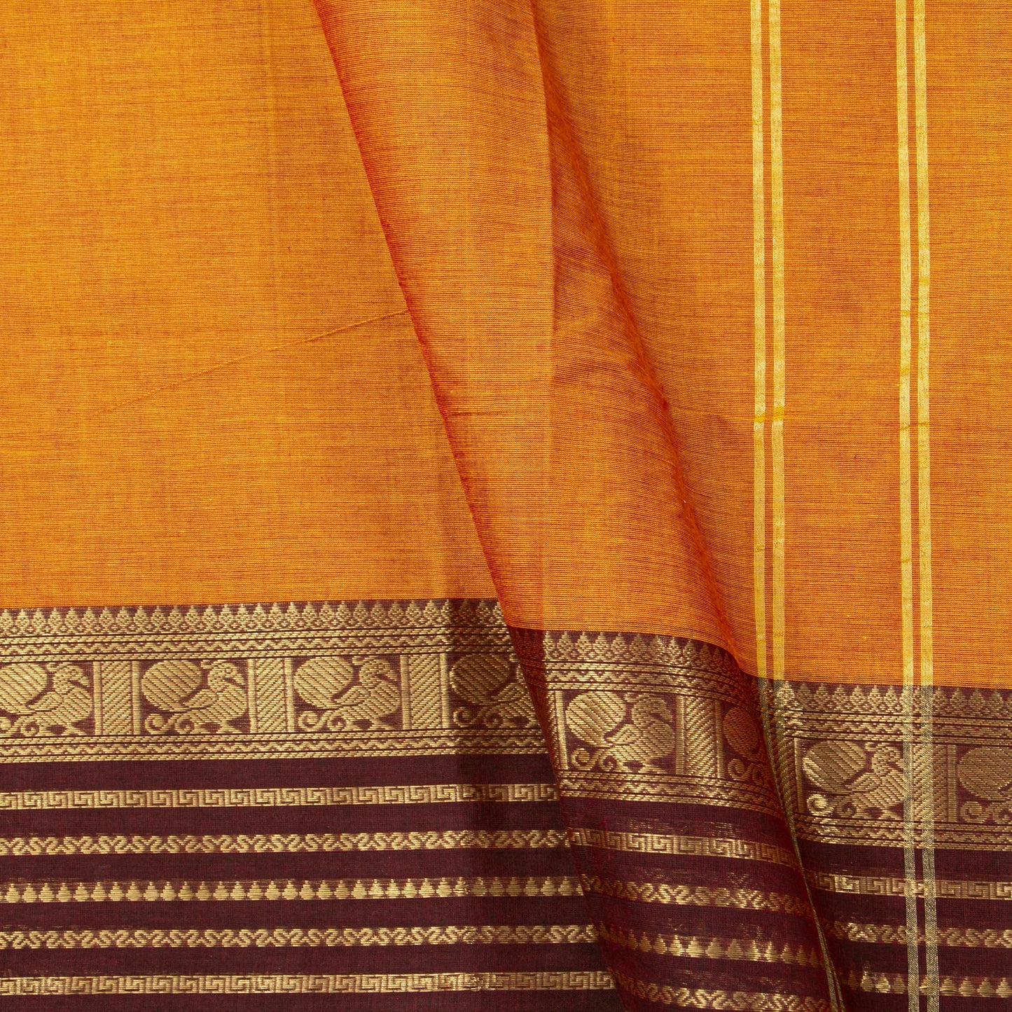 Mustard And Brown Kanchi Cotton Saree For Festive Wear PV MM KC 697