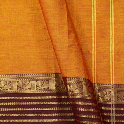 Mustard And Brown Kanchi Cotton Saree For Festive Wear PV MM KC 697