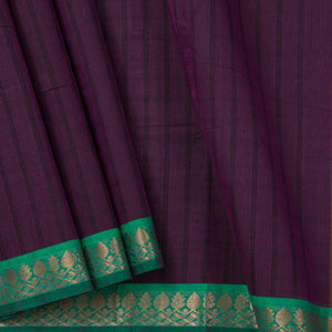 Purple And Teal Kanchi Cotton Saree With Zari Border For Office Wear PV MM KC 376
