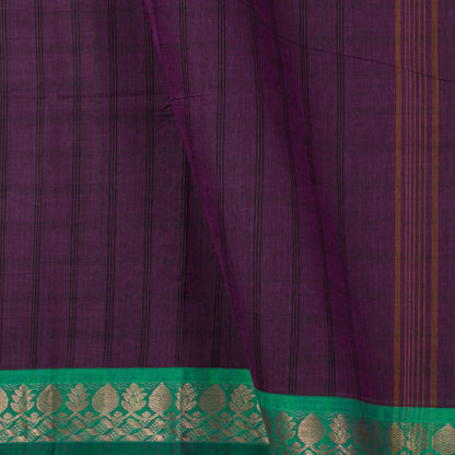 Purple And Teal Kanchi Cotton Saree With Zari Border For Office Wear PV MM KC 376