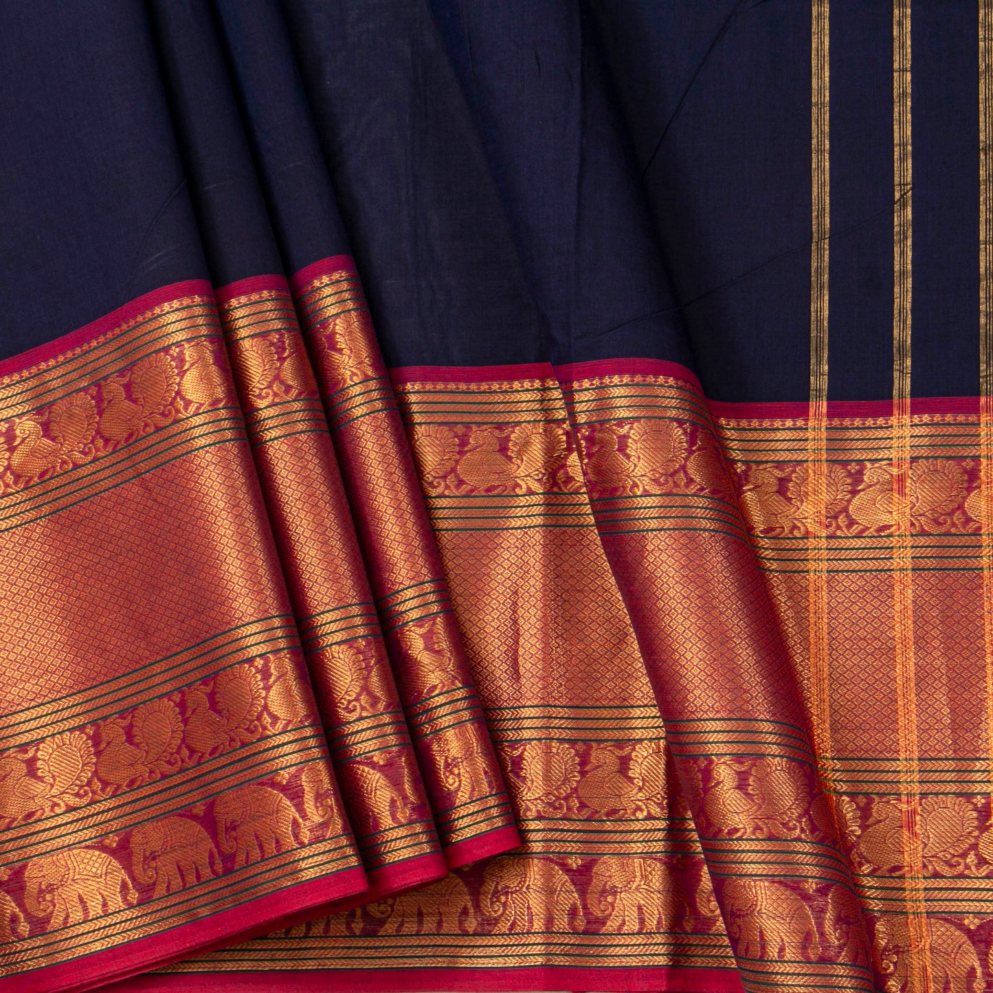 Blue And Magenta Kanchi Cotton Saree For Festive Wear PV MM KC 698