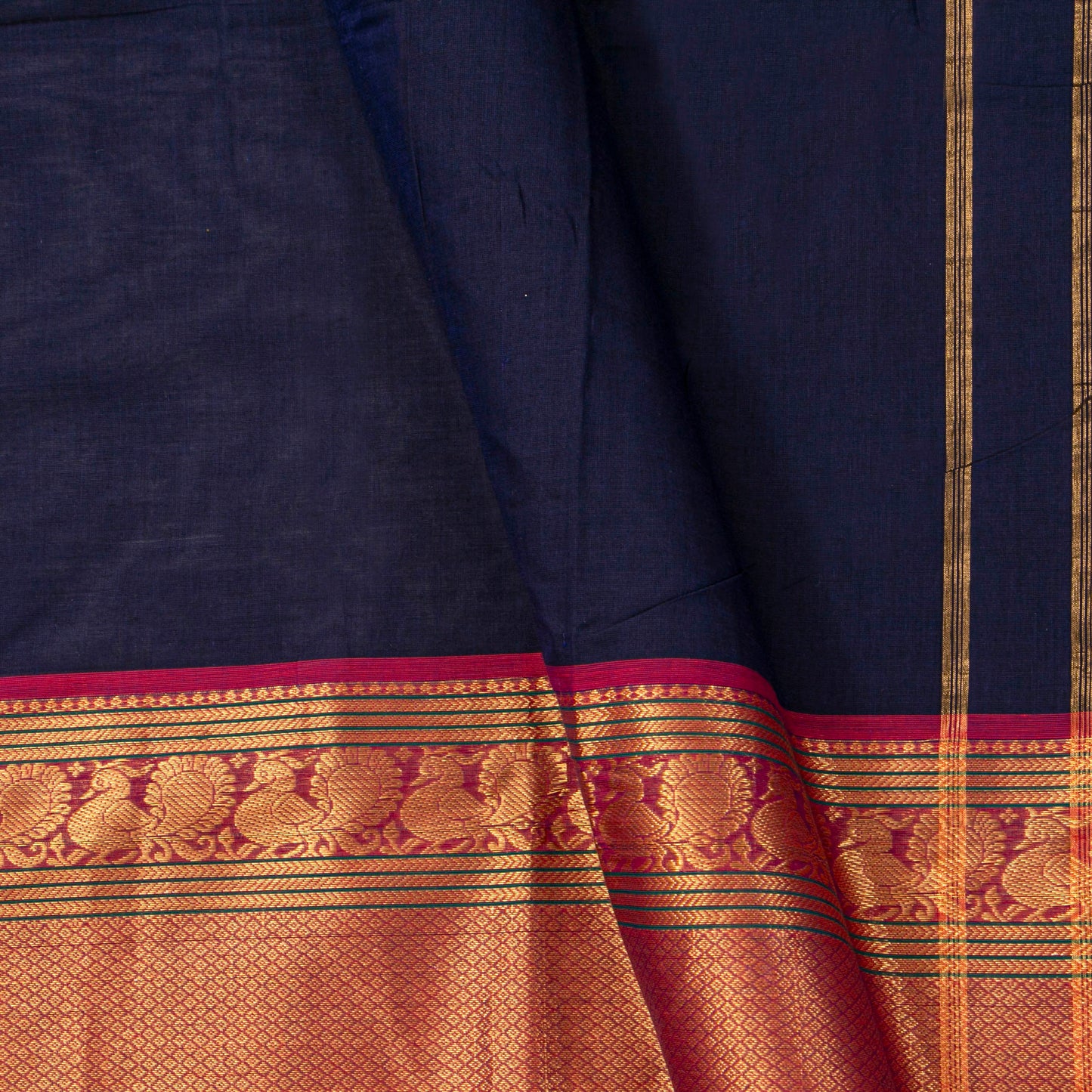 Blue And Magenta Kanchi Cotton Saree For Festive Wear PV MM KC 698