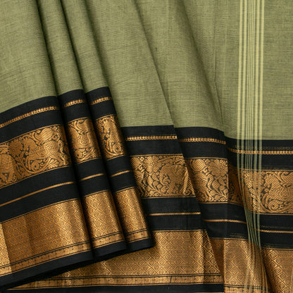 Elachi Green And Black Kanchi Cotton Saree For Festive Wear PV MM KC 737