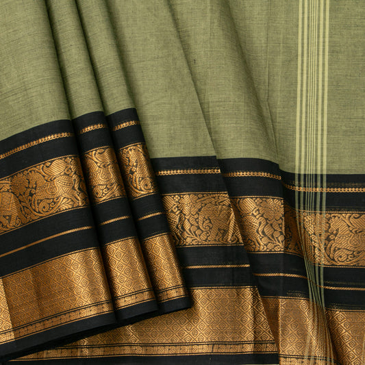 Elachi Green And Black Kanchi Cotton Saree For Festive Wear PV MM KC 737