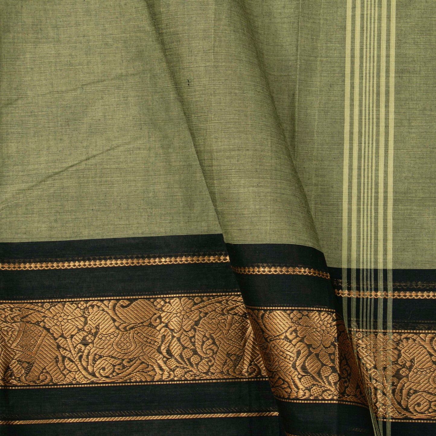 Elachi Green And Black Kanchi Cotton Saree For Festive Wear PV MM KC 737