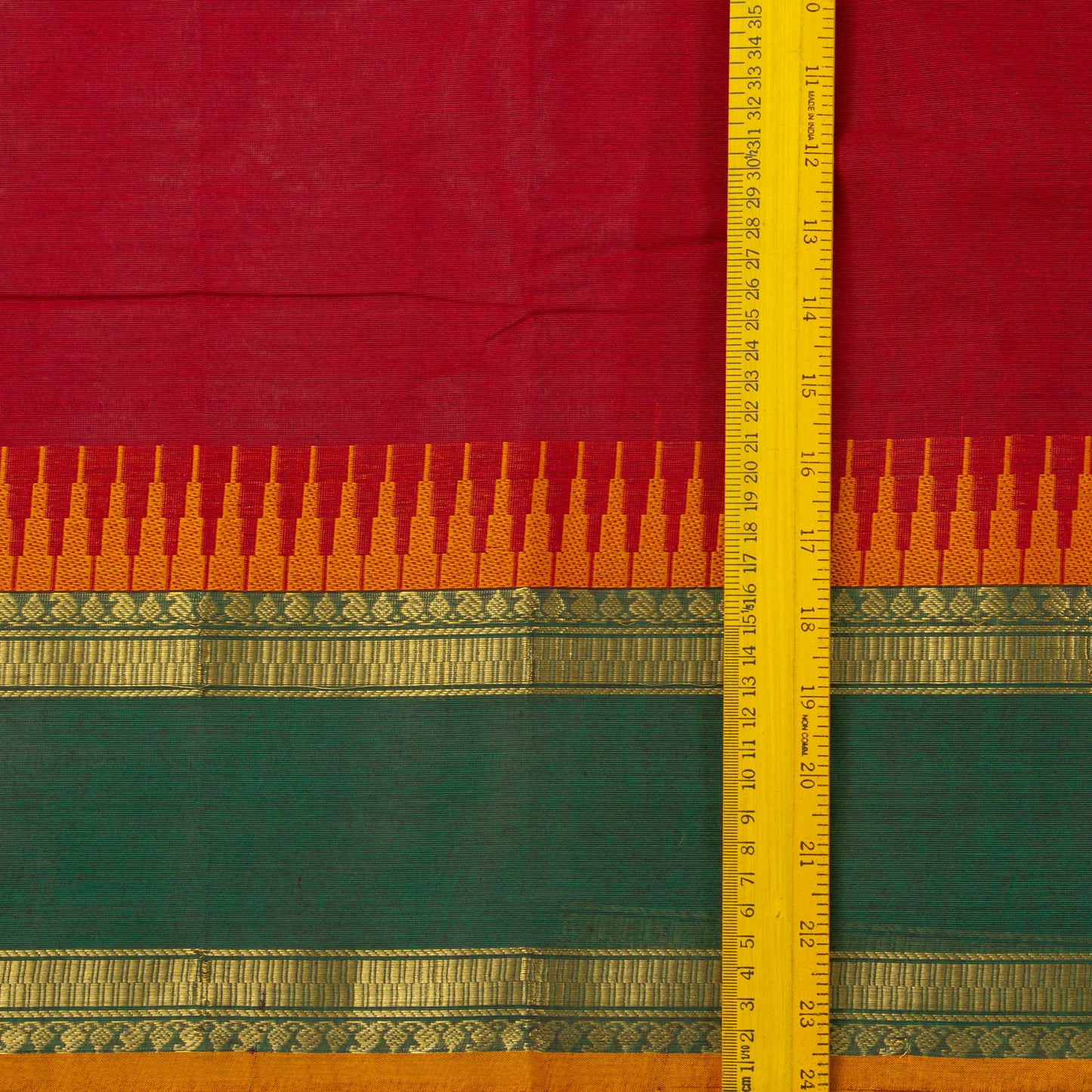 Red And Green Kanchi Cotton Saree With A Temple Border For Festive Wear PV MM KC 338