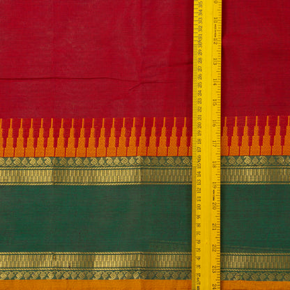 Red And Green Kanchi Cotton Saree With A Temple Border For Festive Wear PV MM KC 338