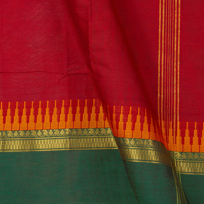 Red And Green Kanchi Cotton Saree With A Temple Border For Festive Wear PV MM KC 338