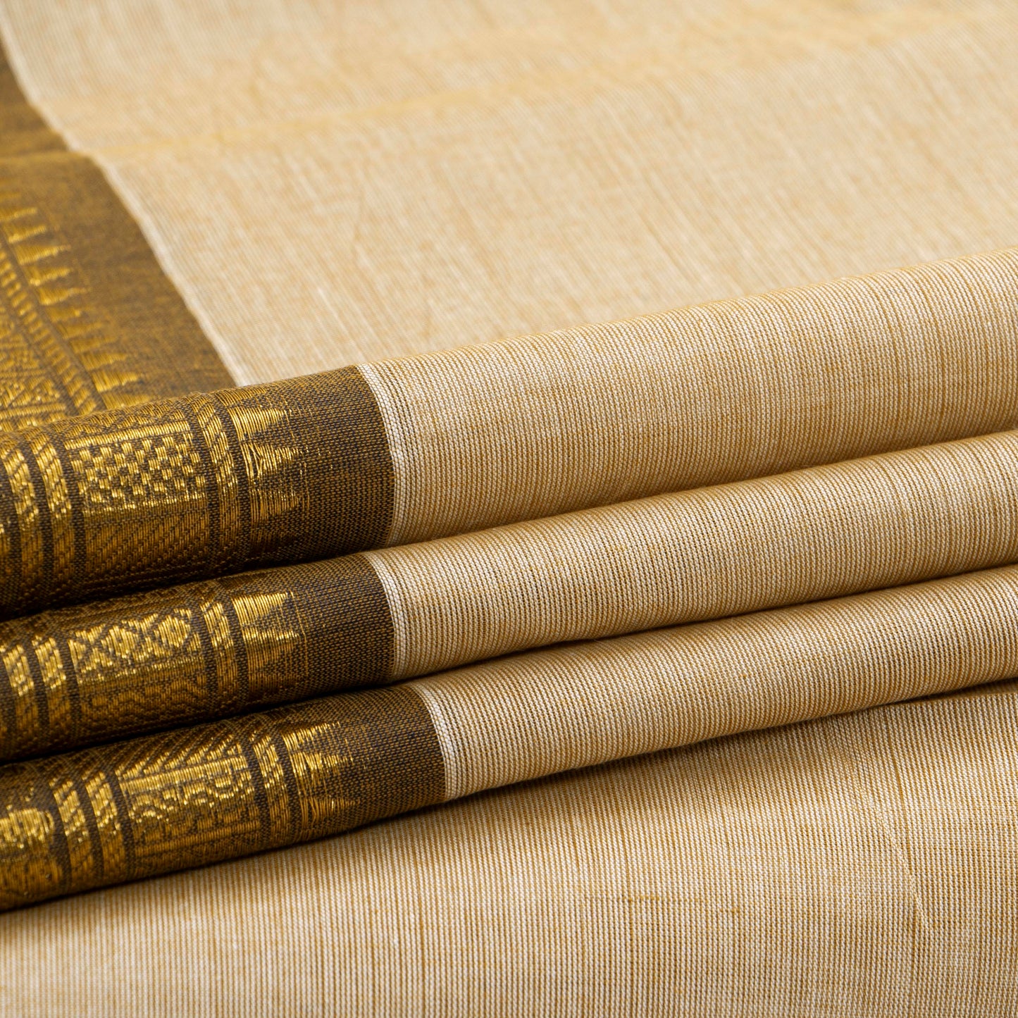 Off White And Brown Kanchi Cotton Saree For Festive Wear PV MM KC 786