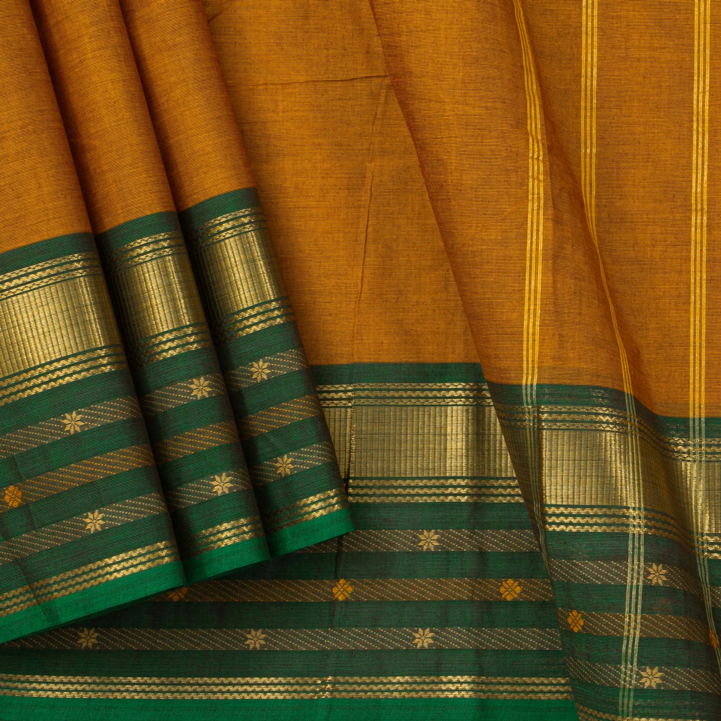 Mustard Kanchi Cotton Saree With Ganga Jamuna Border For Festive Wear PV MM KC 350