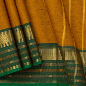 Mustard Kanchi Cotton Saree With Ganga Jamuna Border For Festive Wear PV MM KC 350