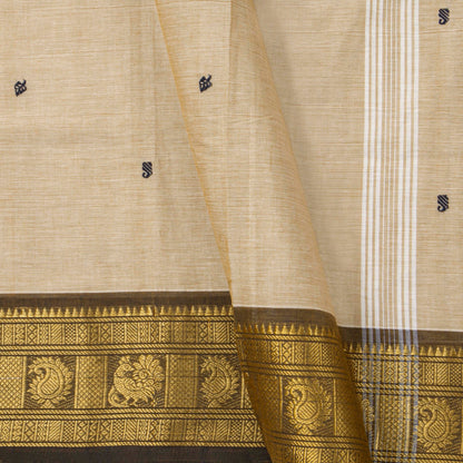 Off White And Brown Kanchi Cotton Saree For Festive Wear PV MM KC 786