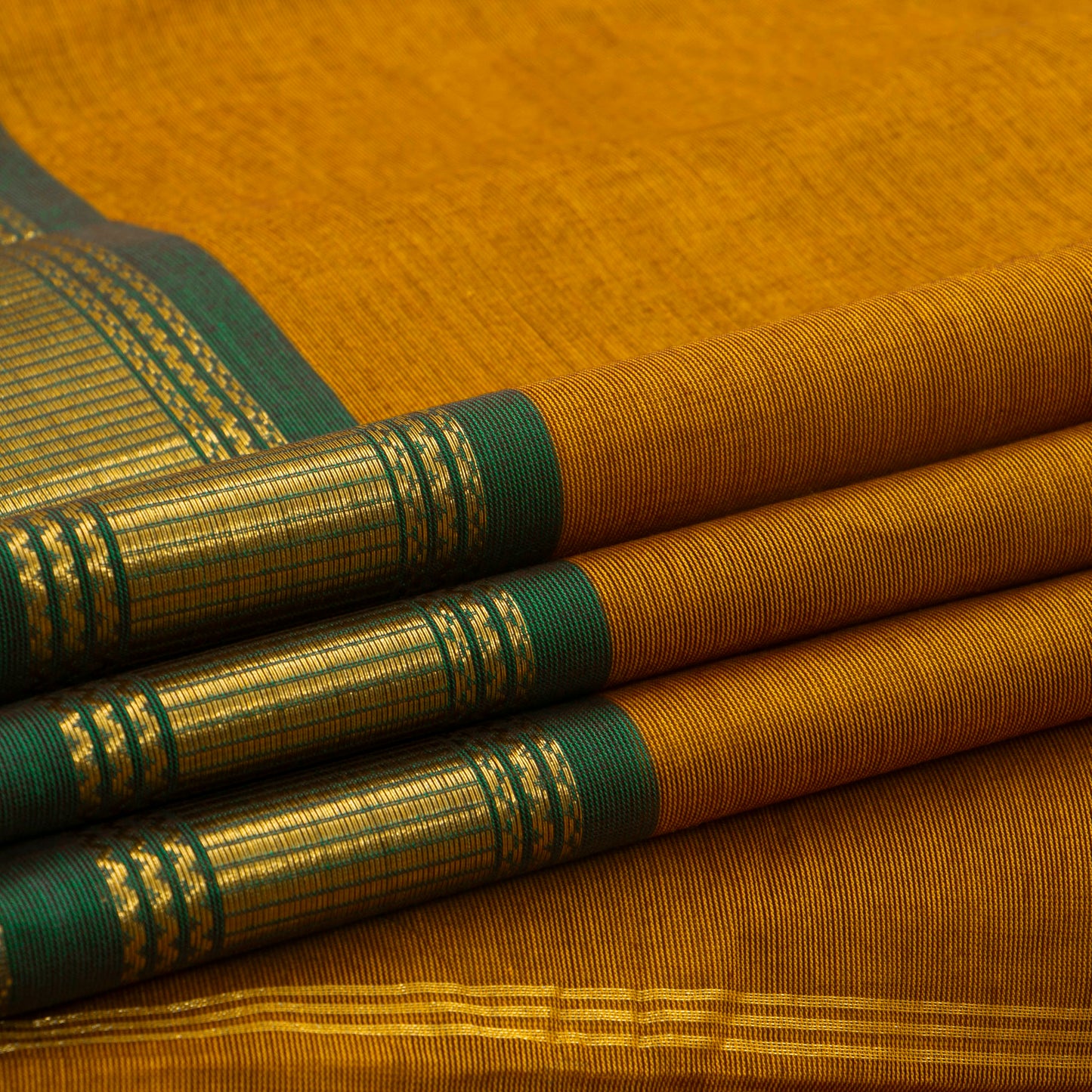 Mustard Kanchi Cotton Saree With Ganga Jamuna Border For Festive Wear PV MM KC 350