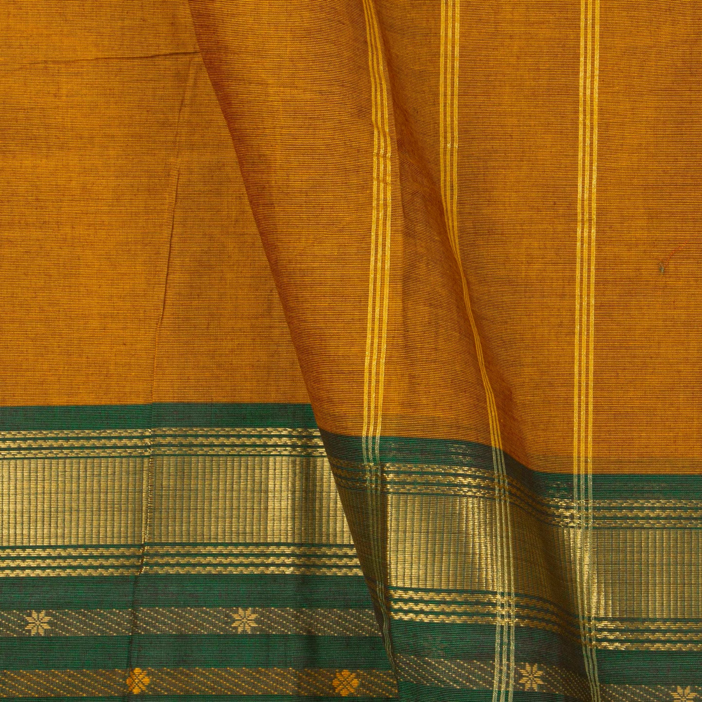 Mustard Kanchi Cotton Saree With Ganga Jamuna Border For Festive Wear PV MM KC 350