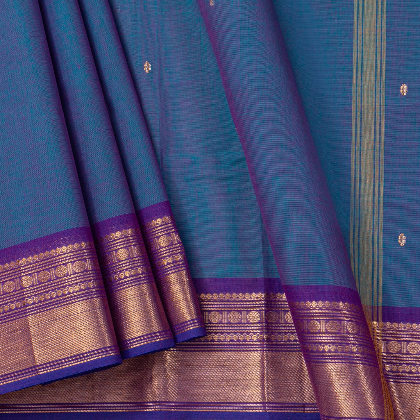 Blue And Violet Kanchi Cotton Saree For Festive Wear PV MM KC 787