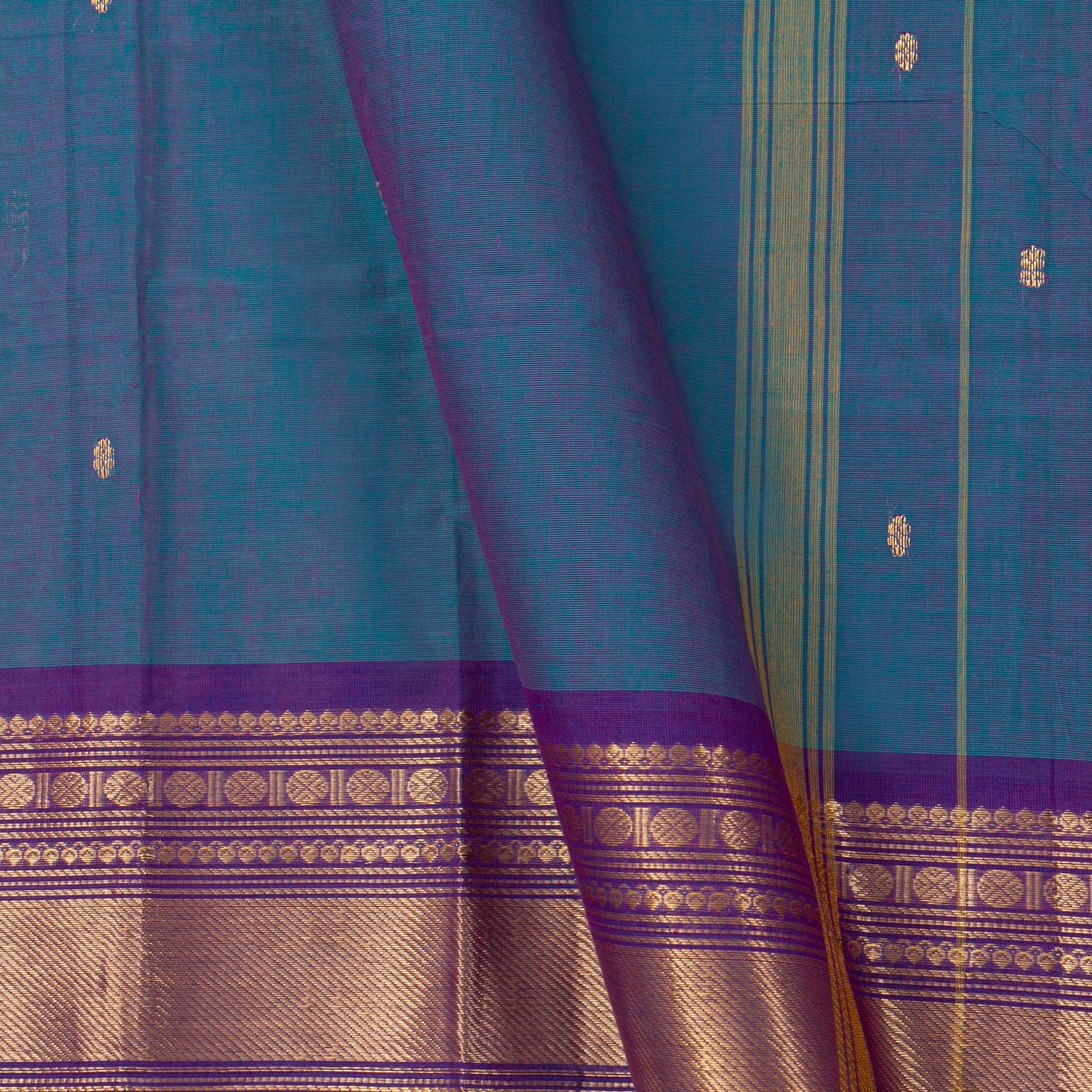 Blue And Violet Kanchi Cotton Saree For Festive Wear PV MM KC 787
