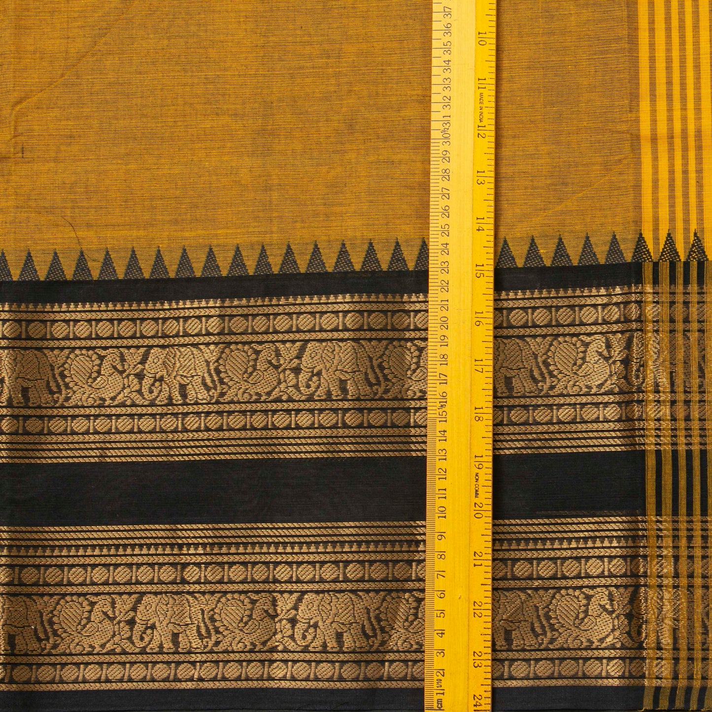 Mustard And Black Kanchi Cotton Saree For Festive Wear PV MM KC 713
