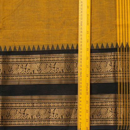 Mustard And Black Kanchi Cotton Saree For Festive Wear PV MM KC 713