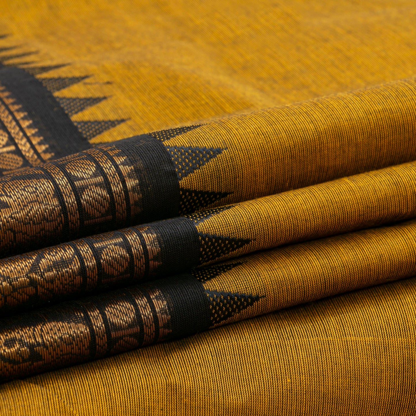 Mustard And Black Kanchi Cotton Saree For Festive Wear PV MM KC 713