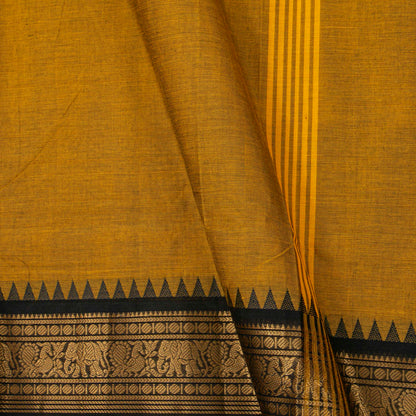 Mustard And Black Kanchi Cotton Saree For Festive Wear PV MM KC 713