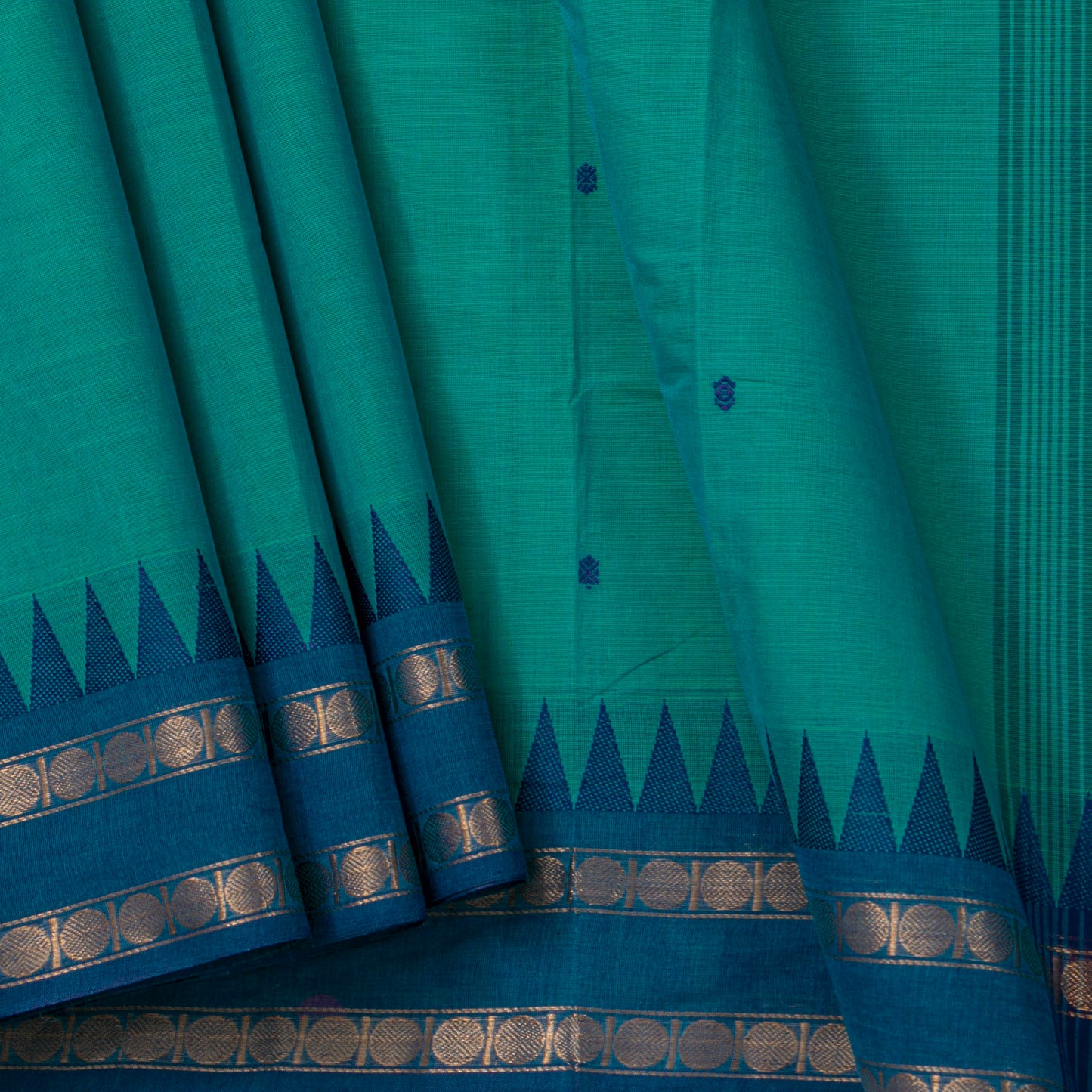 Teal And Blue Kanchi Cotton Saree For Festive Wear PV MM KC 779