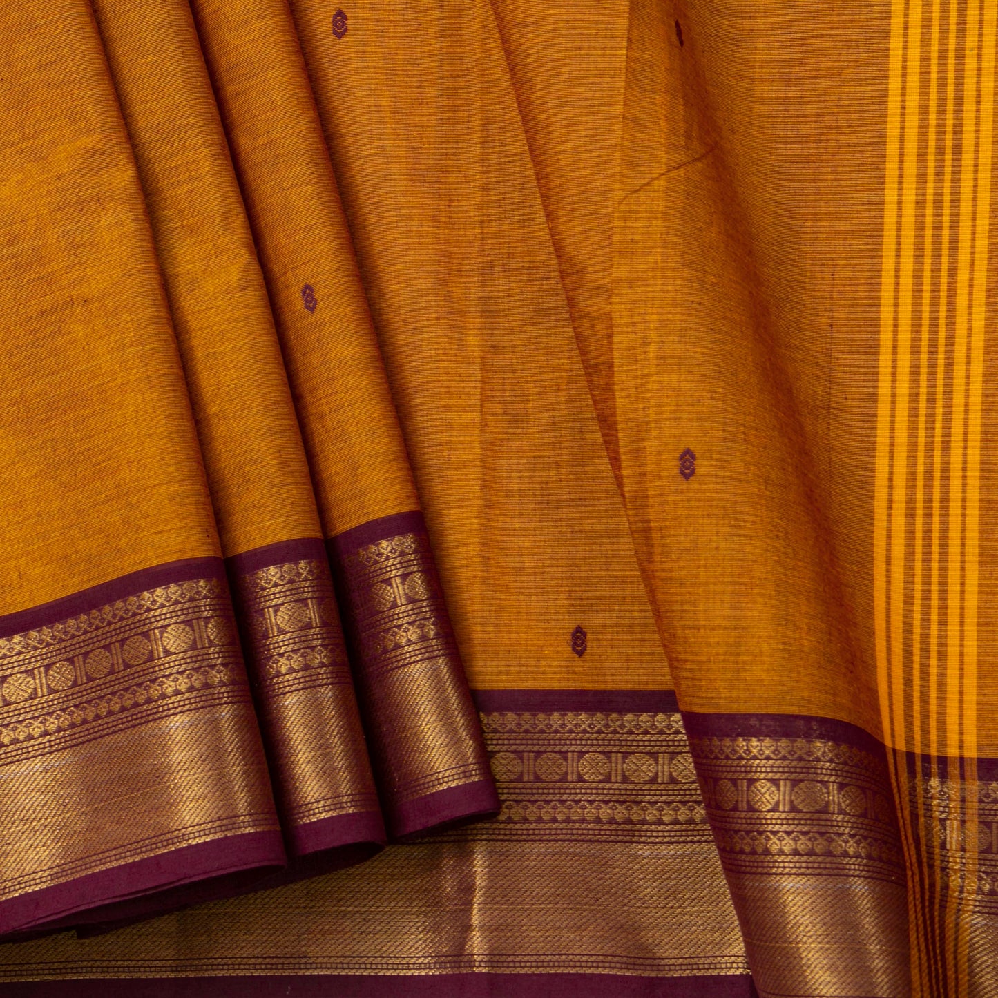 Mustard And Brown Kanchi Cotton Saree For Festive Wear PV MM KC 785