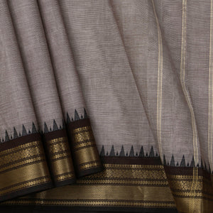 Grey And Black Kanchi Cotton Saree For Office Wear PV MM KC 318