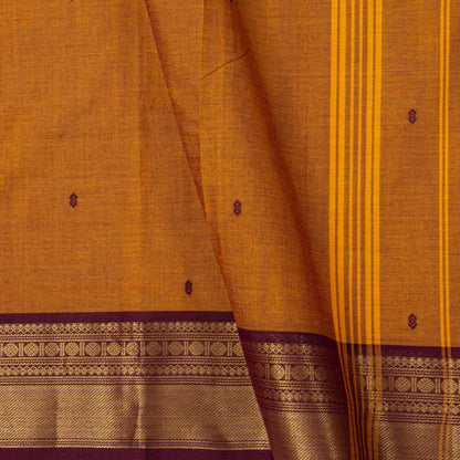 Mustard And Brown Kanchi Cotton Saree For Festive Wear PV MM KC 785