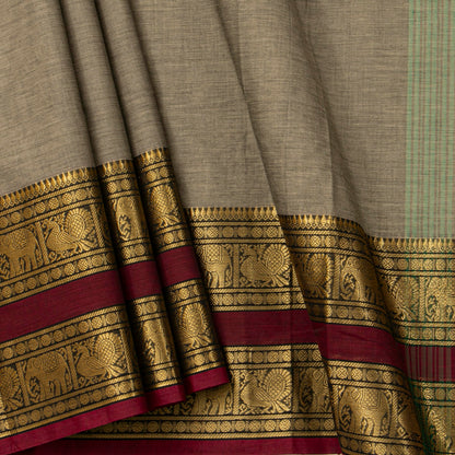 Fawn And Maroon Kanchi Cotton Saree For Festive Wear PV MM KC 730