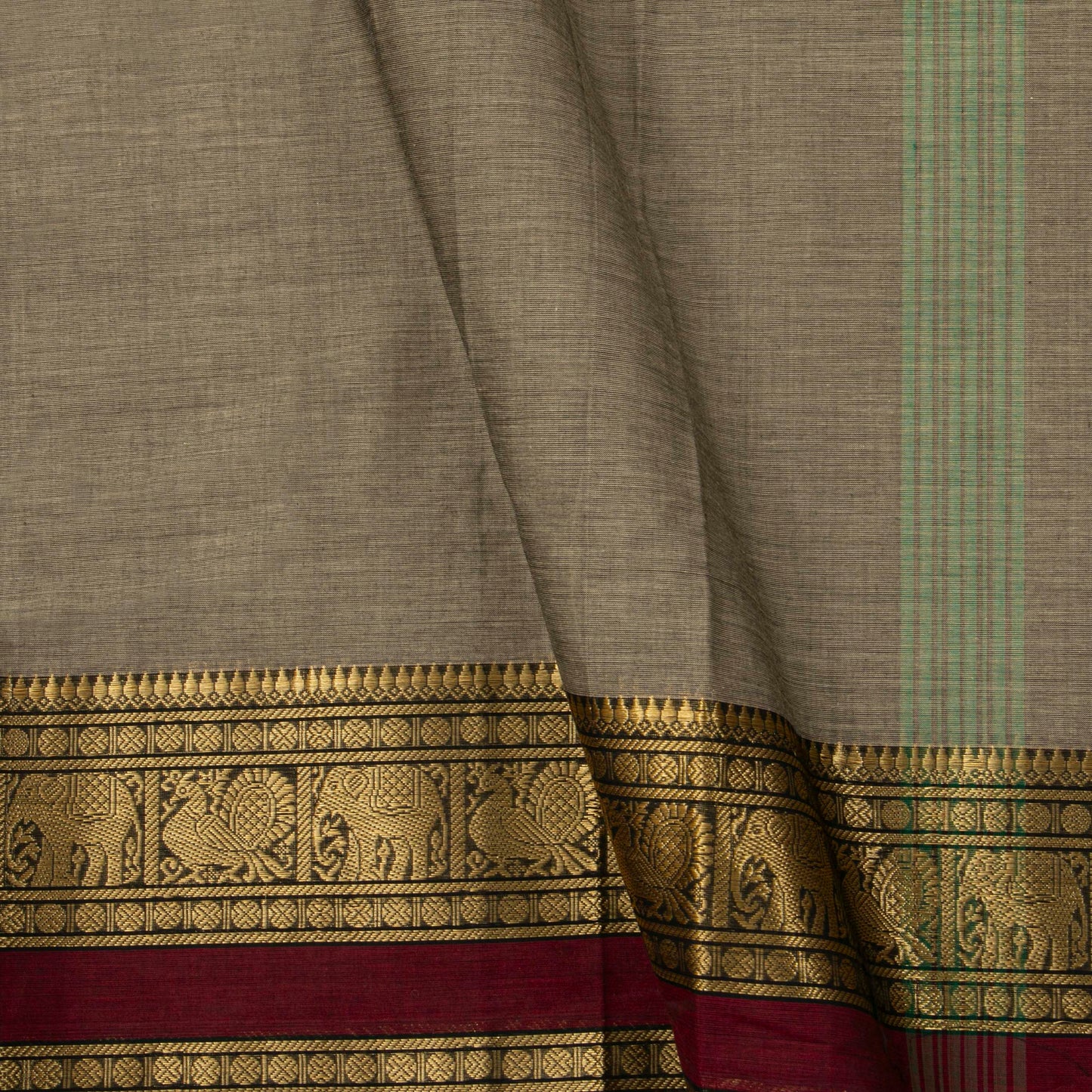 Fawn And Maroon Kanchi Cotton Saree For Festive Wear PV MM KC 730