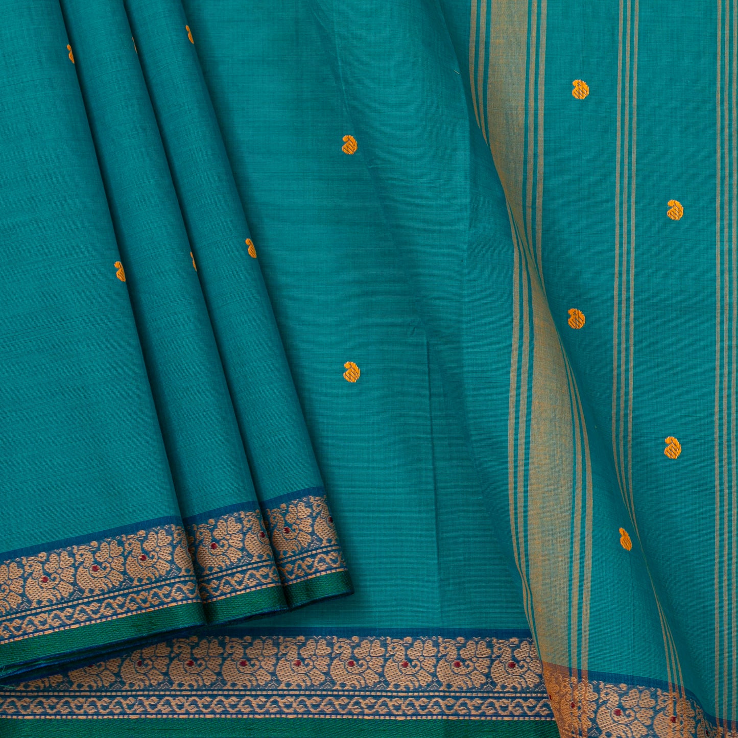 Teal Kanchi Cotton Saree For Festive Wear PV MM KC 826
