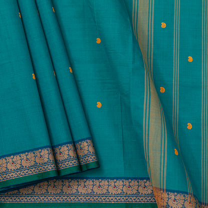 Teal Kanchi Cotton Saree For Festive Wear PV MM KC 826