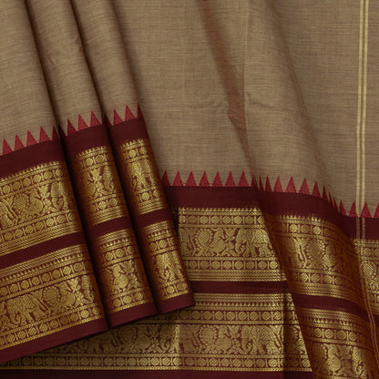 Beige And Maroon Kanchi Cotton Saree For Festive Wear PV MM KC 360
