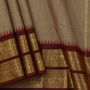 Beige And Maroon Kanchi Cotton Saree For Festive Wear PV MM KC 360