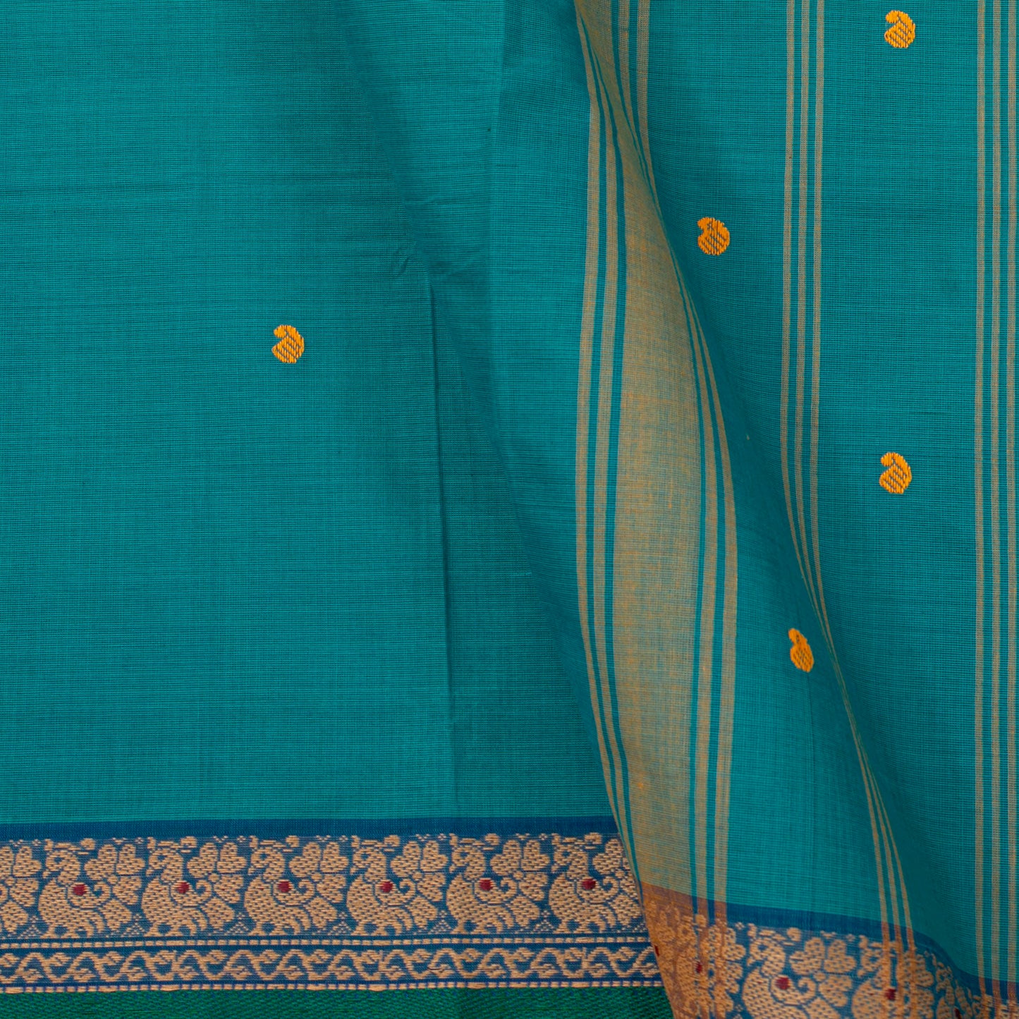 Teal Kanchi Cotton Saree For Festive Wear PV MM KC 826